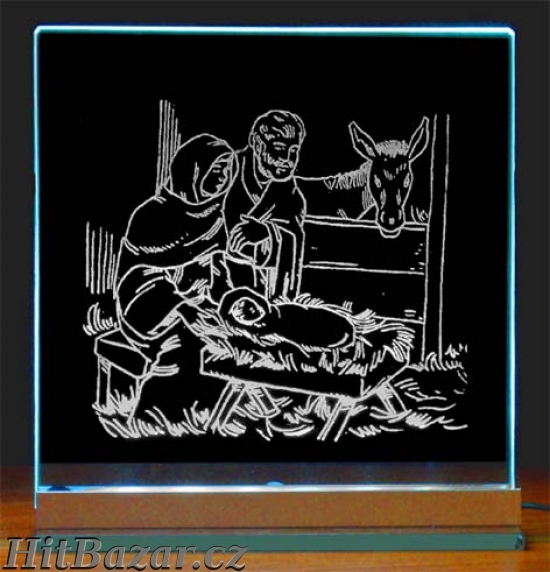 Betlém laser 3D, 2D sklo, Vánoční ozdoba.